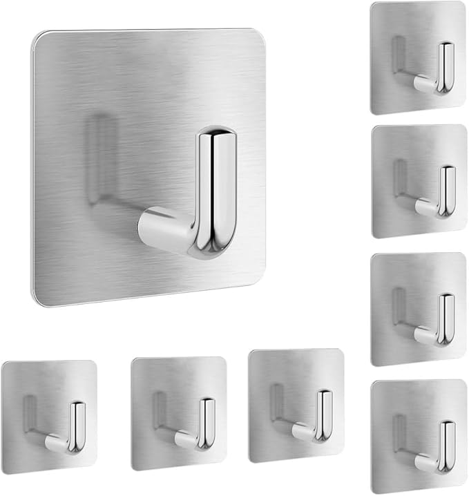 Adhesive Towel Hooks, 8 Pack Self Adhesive Coat Sticky Hooks - Image 8