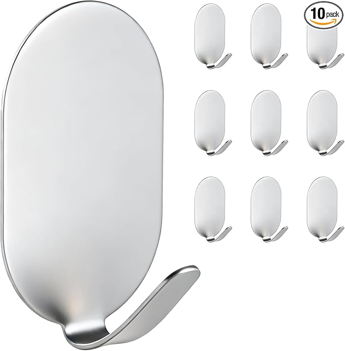 Sticky Adhesive Hooks for Hanging, Key Hooks, Stainless Steel Wall Hooks by IBERDE