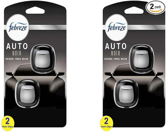 Febreze Vent Clip Car Air Freshener, Odor Eliminator, Auto Noir Scent, 4 Clips by Febreze