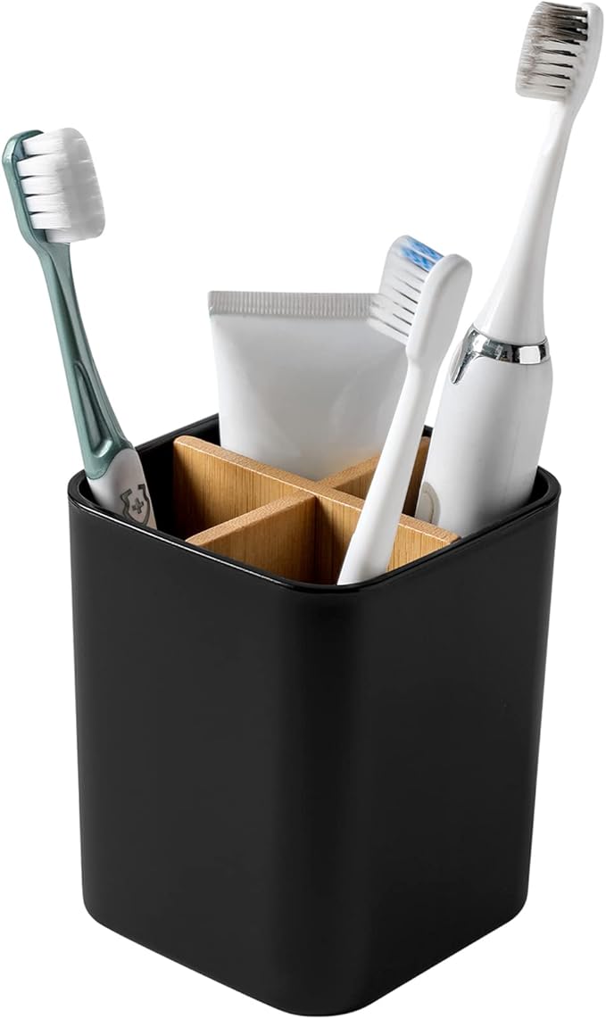 Bamboo Toothbrush Holder for Bathrooms, 4 Slots Toothbrush and Toothpaste by Heagoale