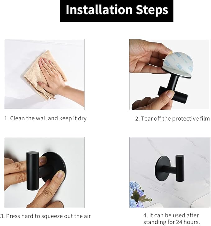 Self Adhesive Towel Hook Matte Black Coat Hook Brushed Nickel SUS304 Stainless - Image 5