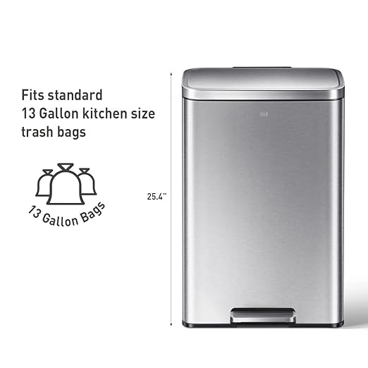 EKO Madison Brushed Stainless 50 Liter/13.2 Gallon Step Trash Can - Image 5