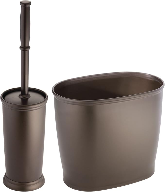 mDesign Plastic Compact Toilet Bowl Brush, Round Slim Wastebasket, Garbage - Image 9