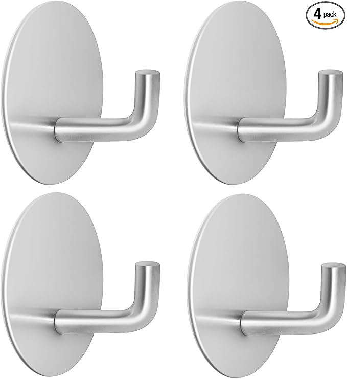 Adhesive Hooks for Bathrooms, 4 Piece Towel Hooks for Hanging Hat Robe Coat by LACHILL