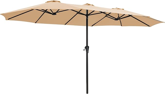 SUPERJARE 15FT Outdoor Umbrella for Patio, Double sided Pool Umbrellas with Fade Resistant Canopy, Large Table Umbrella for Deck, Market, Backyard - Beige by SUPERJARE
