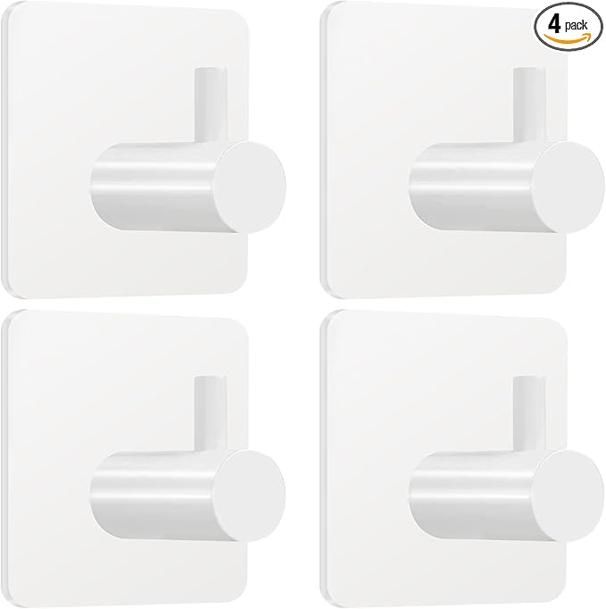 White Adhesive Towel Hooks: 15LB Heavy Duty Wall Hooks Stick on Shower Hooks by Fotosnow