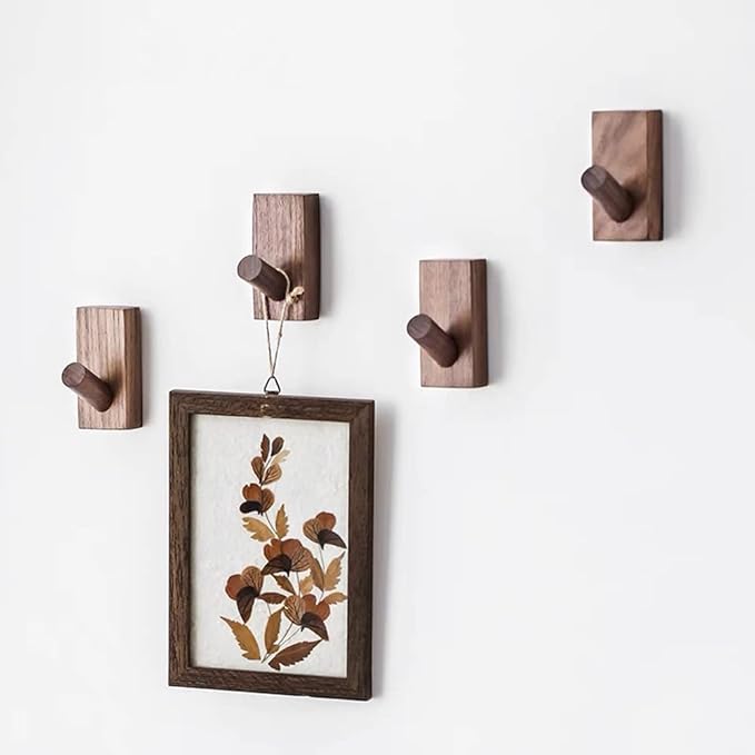 HomeDo Adhesive Wall Hooks Hat Rack, Wooden Coat Hooks Wall Mounted, Decorative - Image 3