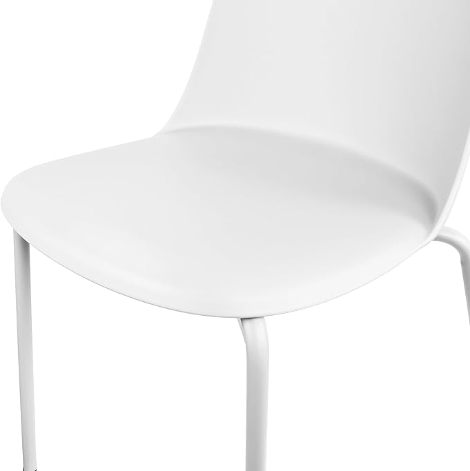 2xhome Modern Stackable Armless Dining Chair, Plastic Shell Seat with Upholstered PU Leather Cushion Padded Seat Metal Legs for Home Kitchen Patio Cafe, White - Image 8