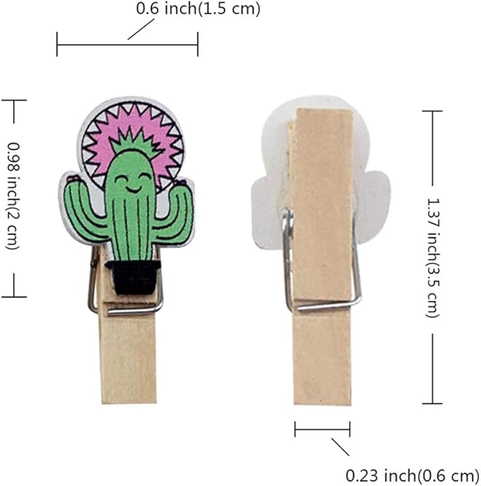 SaktopDeco 60 Counts Mini Cactus Wooden Clothespins - Image 2