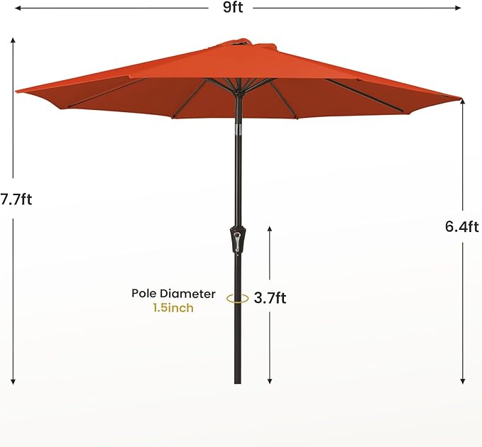 MEWAY 9ft Patio Umbrella Outdoor Table Umbrellas with Push Button Tilt and Crank, Market Umbrella 8 Sturdy Ribs for Deck, Garden, Pool and Backyard, Orange - Image 7