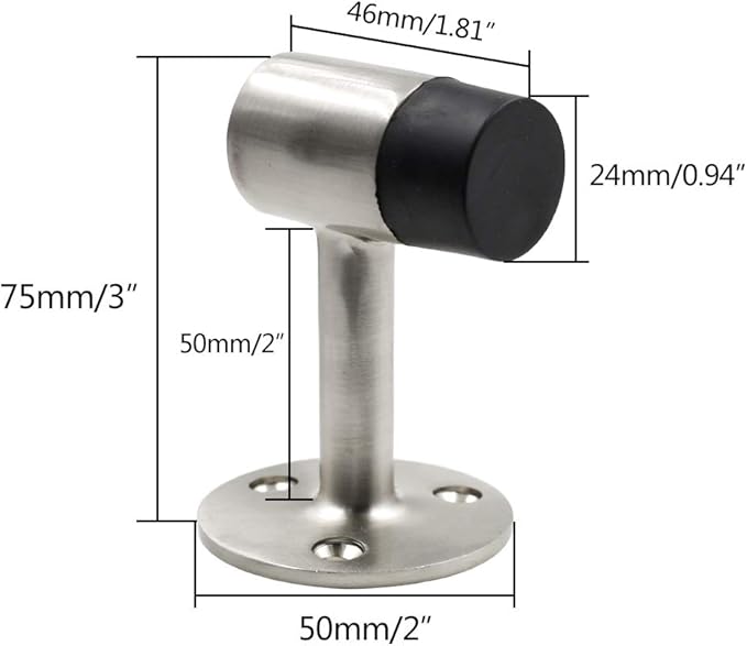 3 Inch / 75mm Heavy Duty Floor Stop, Door Stopper Stainless Steel Brushed Nickel - Image 2