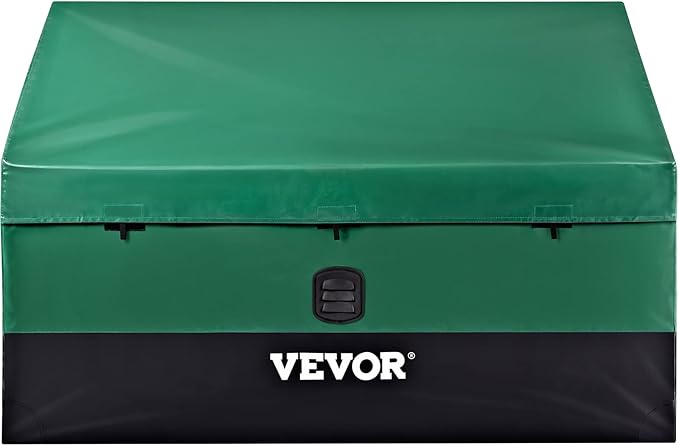VEVOR Outdoor Storage Box, 100 Gallon Waterproof PE Tarpaulin Deck Box w/Galvanized Frame, All-Weather Protection & Portable, for Camping, Garden, Poolside, and Yard, Black & Green - Image 8