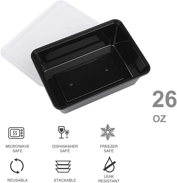 50-Pack Meal Prep Containers, 26 OZ Microwavable Reusable Food Containers - Image 2