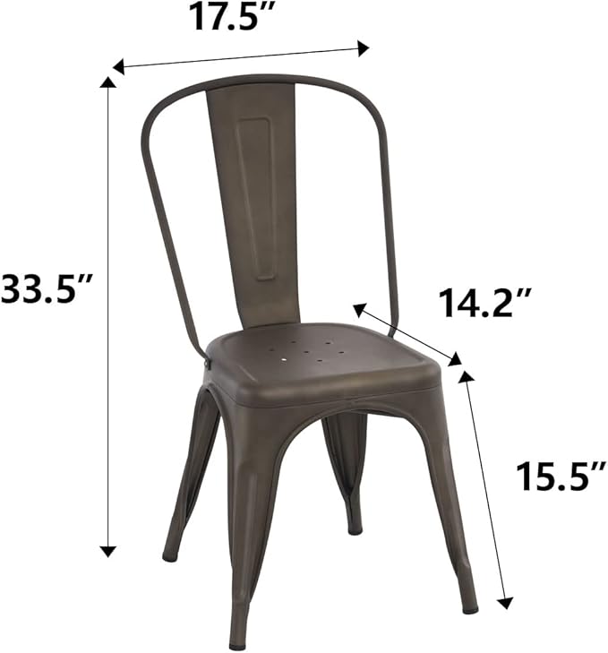 Nazhura Metal Dining Chair Farmhouse Tolix Style for Kitchen Dining Room Café Restaurant Bistro Patio, 18 Inch, Stackable, Waterproof Indoor/Outdoor (Sets of 4) (Steel Seat, Bronze) - Image 2