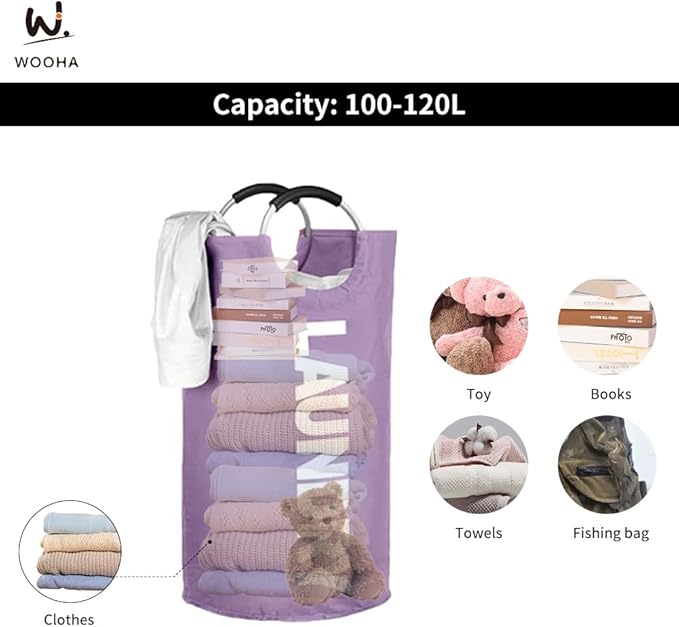 WOOHA Laundry Basket, Laundry Hamper, Collapsible Folding Clothes Hamper - Image 9