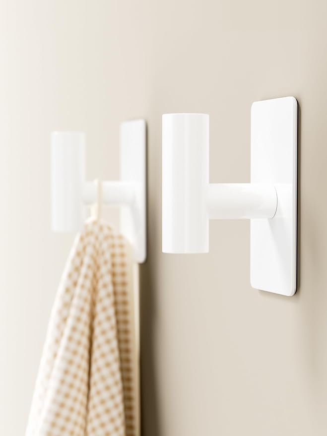 Towel Hooks for Bathrooms – 2 Pack, Smooth White Finish, T-Shaped Stainless - Image 8