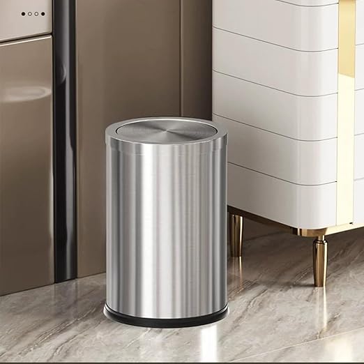 Brushed Nickel Bathroom Trash Can, Stainless Steel Garbage Can - Image 2