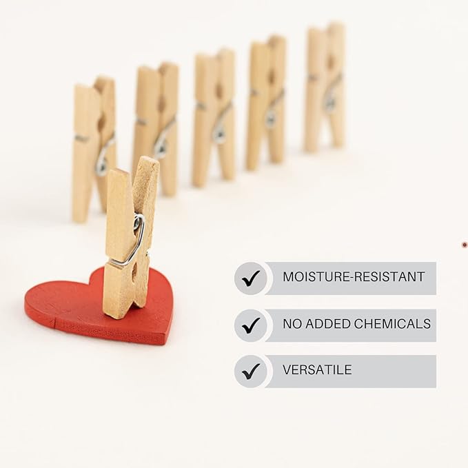 Mini Clothes Pins for Photo, Small Clothespins 200 pcs 1" Natural Wooden - Image 3
