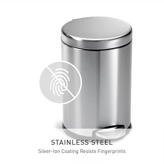 simplehuman 4.5 Liter / 1.2 Gallon Round Bathroom Step Trash Can, Brushed - Image 4
