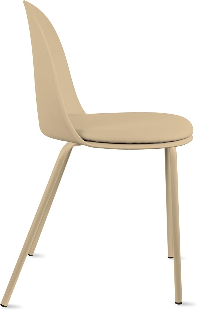 2xhome Parent Modern Stackable Armless Dining Chair | Plastic Shell Seat with Metal Legs | Indoor or Outdoor Use | Home Kitchen Patio (4, Beige, Padded Seat) - Image 6