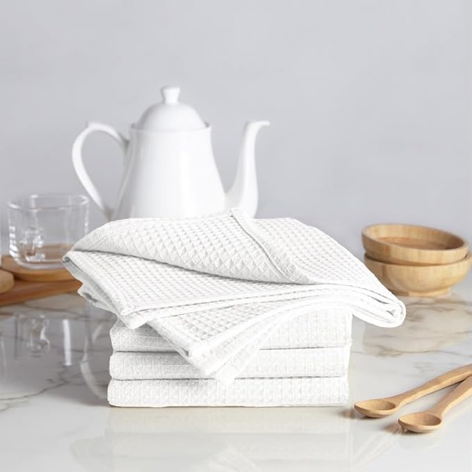 Encasa XO Kitchen Dish Towels Set | White | Waffle Weave and Flat Hand Tea - Image 2