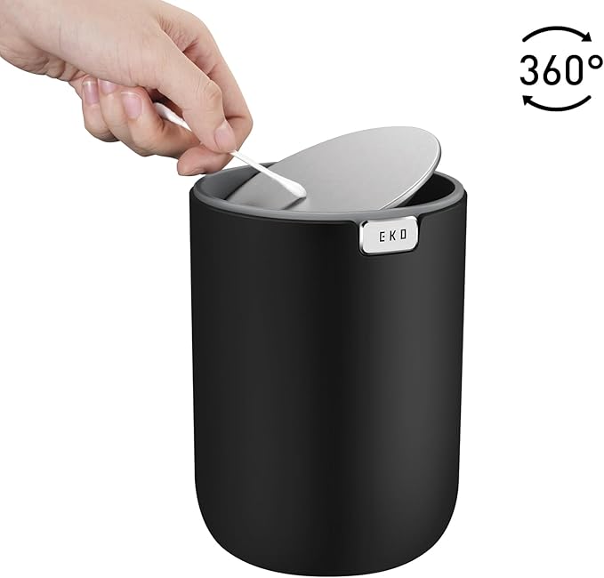 EKO Mini Desk Trash Can with Swing-Top Lid 0.4 Gallon Small Table Round - Image 8