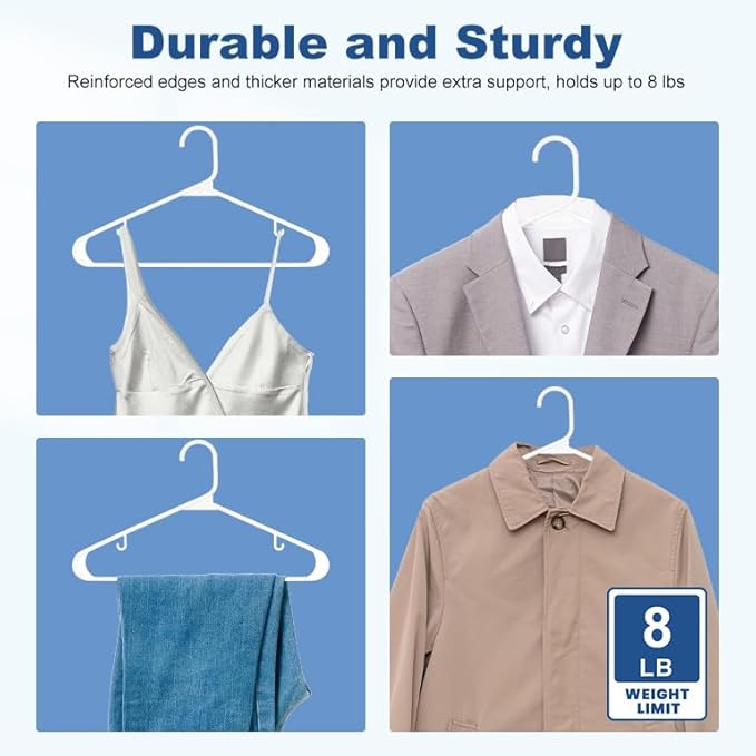 HOUSE DAY White Plastic Hangers 50 Pack, Plastic Clothes Hangers - Image 5
