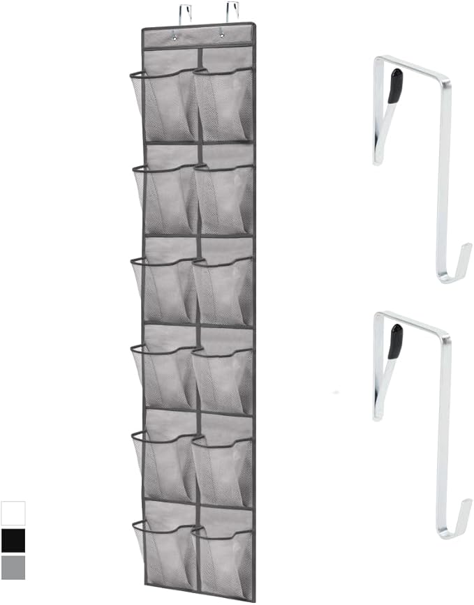GORILLA GRIP Over the Door Shoe Organizer, 12 Large Breathable Mesh Pockets by GorillaGrip