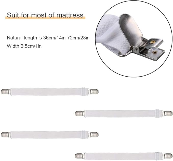 4Pcs Adjustable Bed Sheet Straps Clips, Elastic Mattress Sheet Fasteners Holder - Image 4