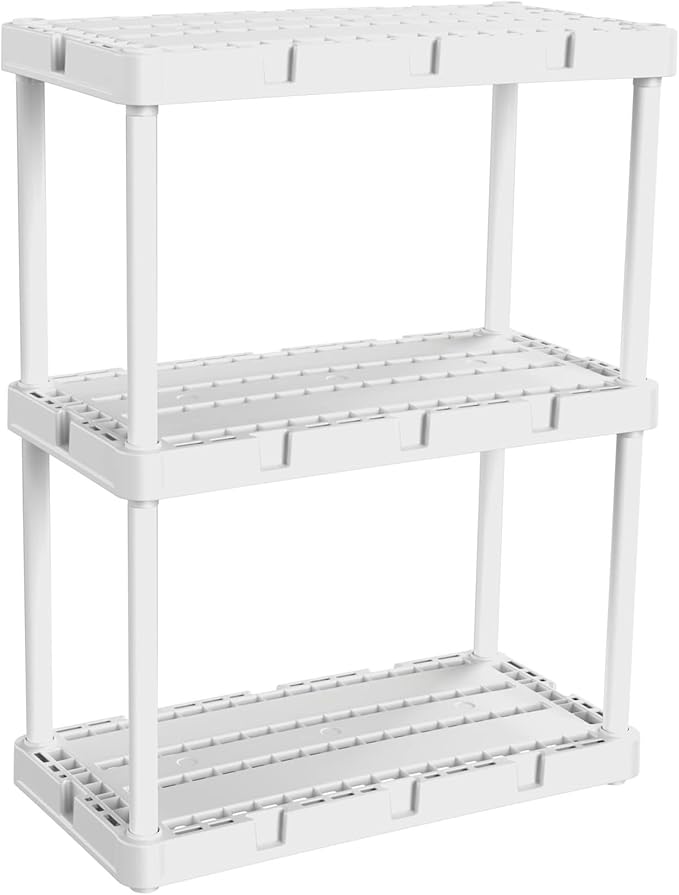 Gracious Living 2 Pack Light Duty Storage Shelves, Knect-A-Shelf 3-Shelf Ventilated Shelving Rack Organizer for Home, Garage, Basement, Laundry, White - Image 5
