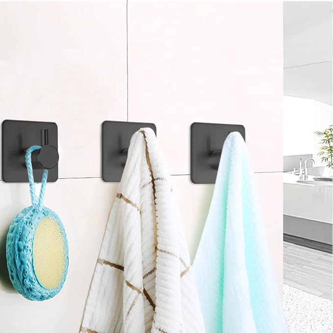 Black Adhesive Towel Hooks Heavy Duty Stick on Wall Hooks Shower Hooks - Image 6