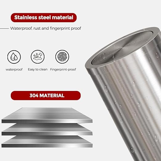 Brushed Nickel Bathroom Trash Can, Stainless Steel Garbage Can - Image 3