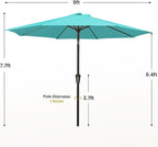 MEWAY 9ft Patio Umbrella Outdoor Table Umbrellas with Push Button Tilt and Crank, Market Umbrella 8 Sturdy Ribs for Deck, Garden, Pool and Backyard, Teal - Image 7
