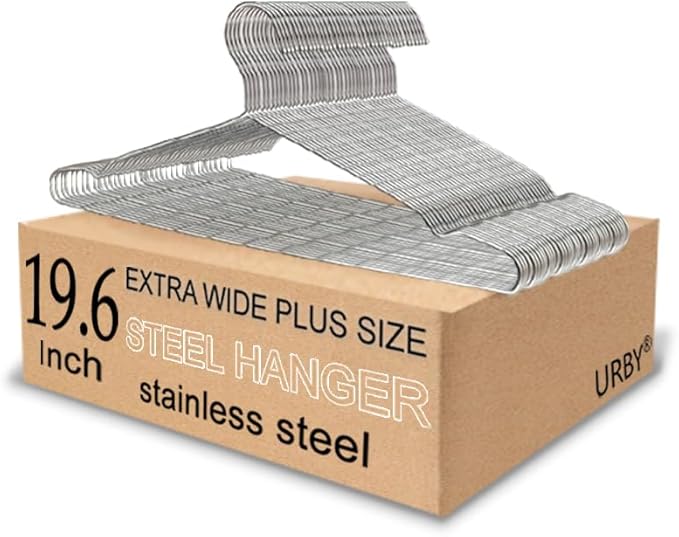 Extra Wide Wire Hangers for Plus Size Clothes, 19.6 Inch Stainless Steel Plus by Urby