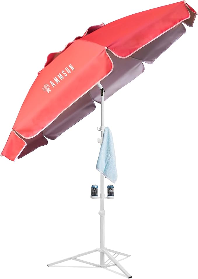 AMMSUN Shade Umbrella, Premium Portable Umbrella with Stand, 6.5ft Lightweight Free Standing Canopy for Sporting Games, Adjustable Instant Sun Protection and Easy to Carry, Pink by AMMSUN