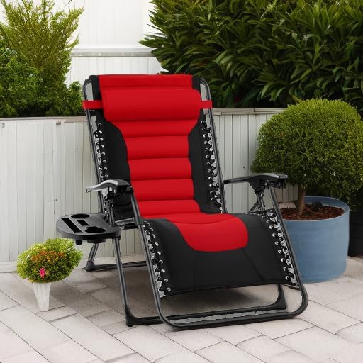 Best Choice Products Oversized Padded Zero Gravity Chair, Folding Outdoor Patio Recliner, XL Anti Gravity Lounger for Backyard w/Headrest, Cup Holder, Side Tray, Polyester Mesh - Red - Image 2