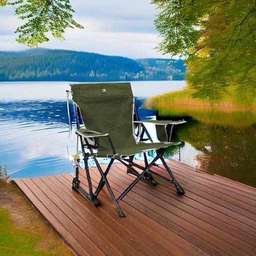 GCI Outdoor Kickback Rocker Camping Chair | Portable Folding Rocking Chair with Durable Armrests, Drink Holder & Relaxed Lowered Seat for Comfort — Loden Green - Image 2