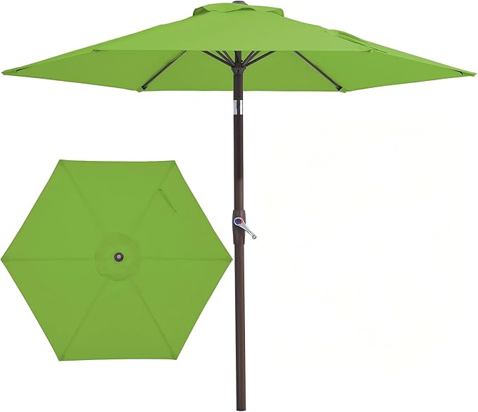 JEAREY 7.5FT Patio Umbrella Market Table Umbrella with 6 Sturdy Ribs, Push Button Tilt/Crank Outdoor Umbrella for Garden, Deck, Backyard, Pool and Beach,Grass Green by JEAREYOutdoorsCollection