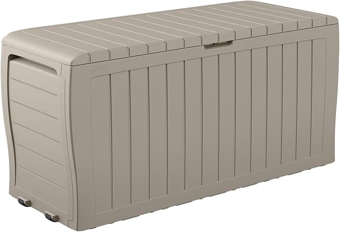 Keter Marvel Plus 71 Gallon Resin Outdoor Storage Box for Patio, Balcony & Garden – Weather‑Resistant Deck Box for Cushions, Pillows, Pool Floats & Tools, Beige by Keter