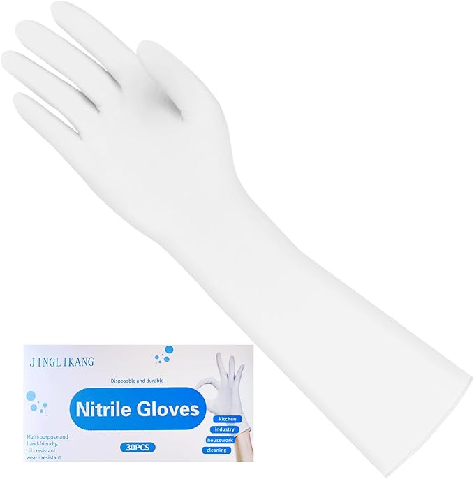 Long Sleeves Durable Disposable Nitrile White Gloves 15inches, Household by JinglikangHomeFurnishingsFla