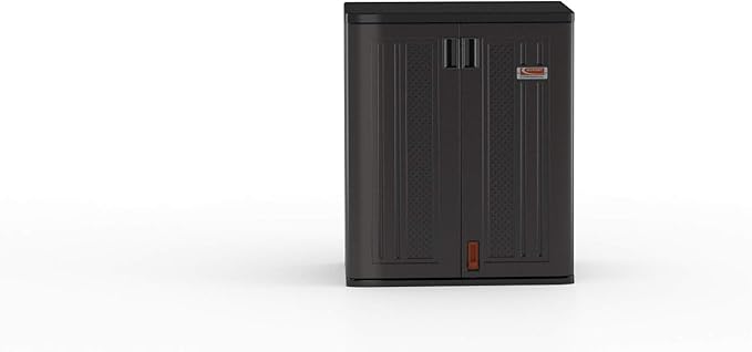 Suncast Heavy-Duty Resin Outdoor Storage Cabinet, 30" W x 20.25" D x 36" H Dark Grey Base Garage Storage Cabinet with Lockable Doors and Metal Reinforced Shelves, Made in The USA - Image 25