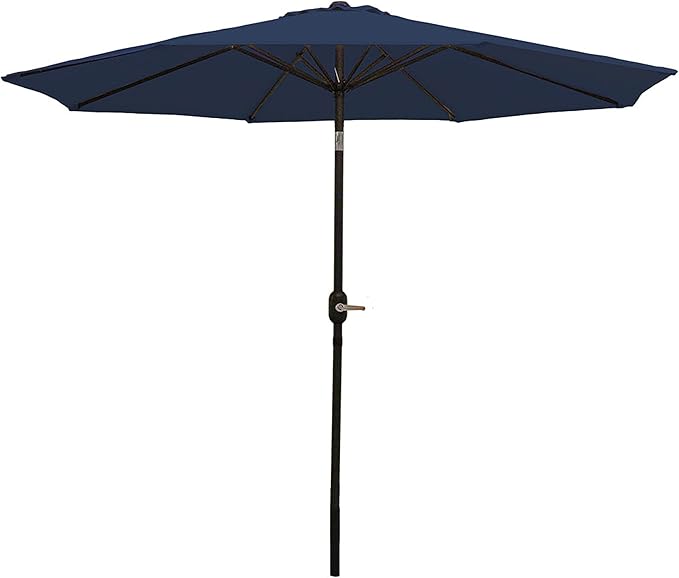 Sunnydaze Outdoor Patio Umbrella - Polyester Table Market Umbrella with Push-Button Tilt and Crank - 8 Sturdy Ribs - Navy Blue - 9ft by SunnydazeDecor