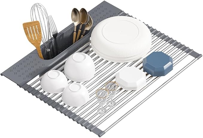 Roll Up Dish Drying Rack Over Sink, Heat-Resistant Multipurpose Rolling Sink by KEGFRES