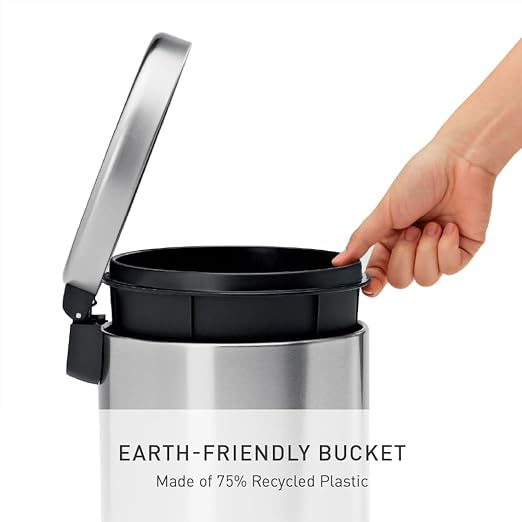 simplehuman 4.5 Liter / 1.2 Gallon Round Bathroom Step Trash Can, Brushed - Image 5