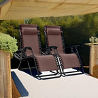 Best Choice Products Set of 2 Adjustable Steel Mesh Zero Gravity Lounge Chair Recliners w/Pillows and Cup Holder Trays - Brown - Image 2