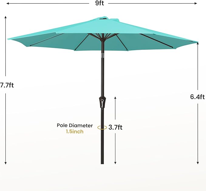 MEWAY 9ft Patio Umbrella Outdoor Table Umbrellas with Push Button Tilt and Crank, Market Umbrella 8 Sturdy Ribs for Deck, Garden, Pool and Backyard, Turquoise - Image 7