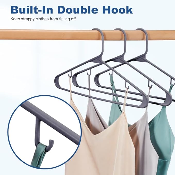 HOUSE DAY Grey Plastic Hangers 60 Pack, Non-Slip Plastic Hanger - Image 4