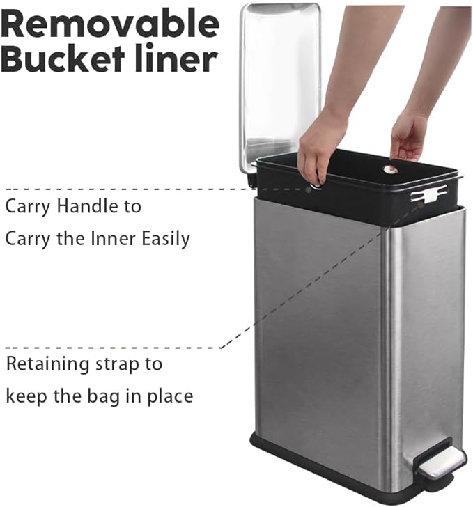 8 Gallon Trash Can with Lid, Stainless Steel Bathroom Garbage Can with Removal - Image 6
