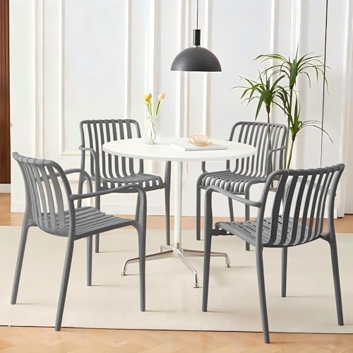 Patio Dining Chairs Set of 4, All-Weather Outdoor and Indoor Stackable Chairs with Curved Back, Waterproof for Patio, Deck, Porch, Backyard, Restaurant & Cafe Use, Grey by JPBSTO