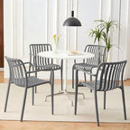 Patio Dining Chairs Set of 4, All-Weather Outdoor and Indoor Stackable Chairs with Curved Back, Waterproof for Patio, Deck, Porch, Backyard, Restaurant & Cafe Use, Grey by JPBSTO